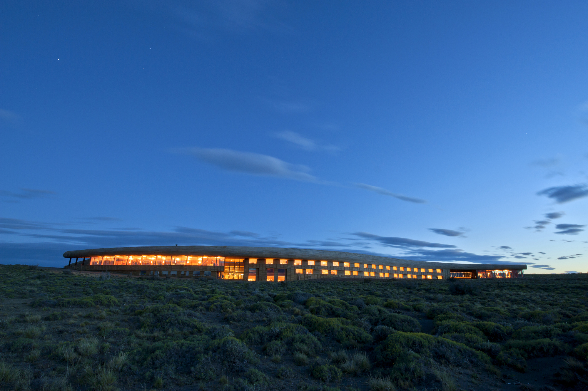 Hotel Tierra Patagonia at dusk